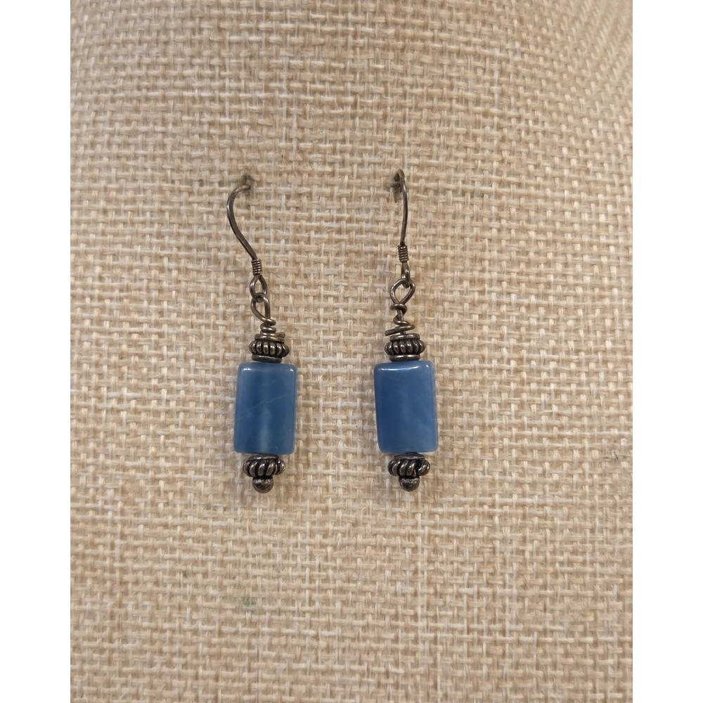 Vintage Sterling Silver & Blue Czech Glass Dangle Earrings 925